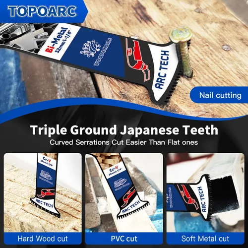 Vista 3 de 10 piezas de hojas de sierra oscilantes profesionales con dientes japoneses, hojas multiherramienta para madera, plásticos y metal, kits de hojas