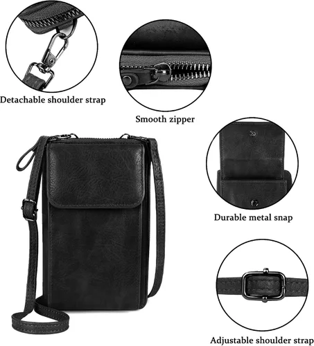 Vista 3 de Bolso bandolera pequeño de cuero para mujer, con ranura para tarjetas