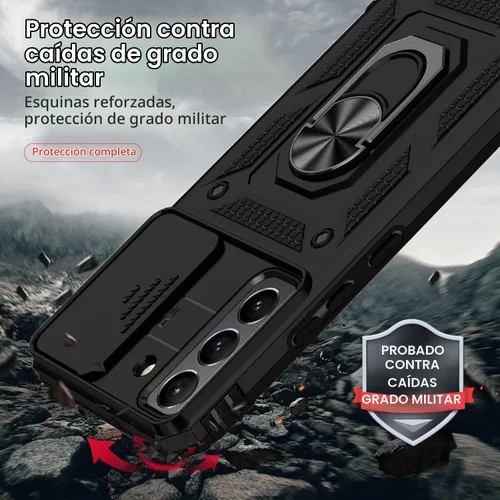 Vista 5 de Funda para Samsung Galaxy S22 con cubierta para lente de cámara, protector de pantalla HD, doble capa de grado militar, probada contra caídas