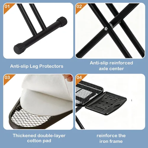 Vista 4 de Tabla de planchar, tabla de hierro de altura ajustable con soporte de hierro, mesa de hierro de metal plegable, soporte de hierro resistente