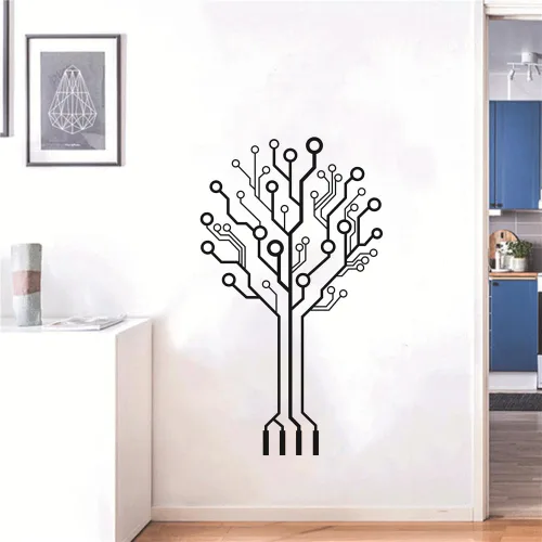 Vista 5 de Pegatinas de pared para placa de circuito de tecnología de oficina, software de computadora, árbol de ciencia, decoración de pared, arte extraíble