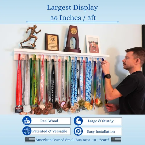Vista 7 de Estante para premios de medallas de 3 pies para exhibición y estante para trofeos – Soporte para trofeos y medallas multideporte para exhibición