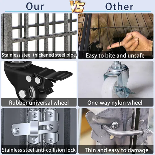 Vista 3 de SMONTER - Jaula resistente para perros, para perros grandes, caseta de metal fuerte y jaula, corralito con tres puertas, cuatro ruedas, 38 pulgadas