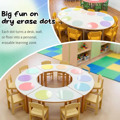 Vista 4 de Dry Erase Circles - 8 Pieces Colorful Dry Erase Dot Stickers Table Whiteboard 11 inch Removable Wall Decal for Classroom Guided Reading Small Group