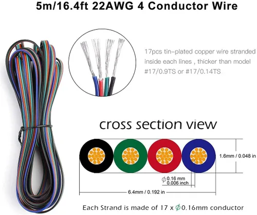 Vista 2 de SUPERNIGHT Conector LED de 4 pines RGB Cables divisores de extensión Tira a cable Conexión rápida sin pelar, Conector en forma de T Conector macho