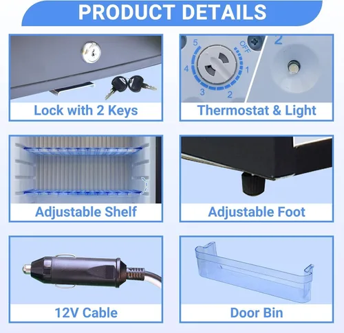 Vista 3 de SMETA Mini refrigerador de CC con cerradura de 12 V, refrigerador de 1.4 cuft semi camión, compacto, bloqueable, sin absorción de ruido, 12 V/120 V