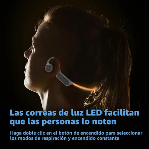 Vista 6 de vinamass Auriculares de Oreja Abierta, Auriculares de Conducción de Aire Bluetooth 5.4, Auriculares Inalámbricos con Cordón de Baliza LED, 10H