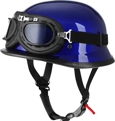 Vista 8 de Yesmotor Casco de motocicleta alemana de media carcasa con gafas de ciclismo - Aprobado por DOT