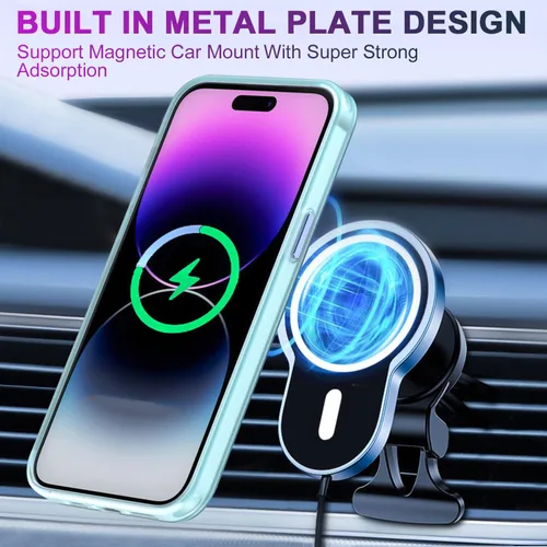 Vista 3 de Funda magnética con soporte para iPhone 14 Pro, compatible con MagSafe, grado MIL, doble capa a prueba de golpes con parte trasera dura mate, funda