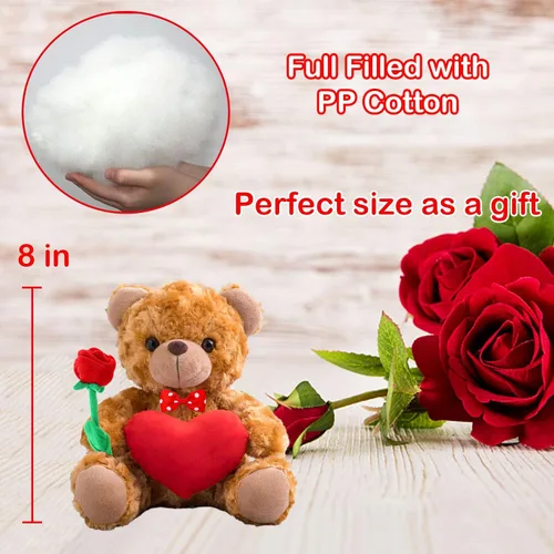 Vista 3 de Oso de peluche personalizado con foto y texto personalizado en el corazón, oso de peluche de San Valentín con lazo y rosa como regalo Im Sorry