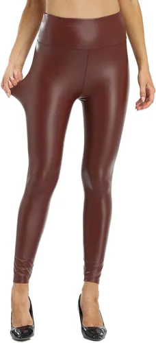 Vista 4 de Kotii Leggings de piel sintética con forro polar para mujer, talla grande, pantalones de piel sintética con levantamiento de glúteos, pantalones