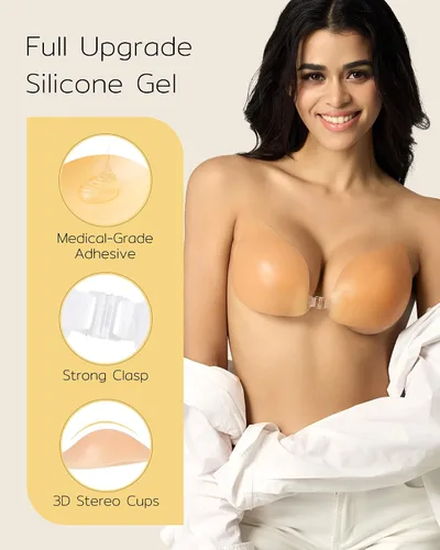 Vista 4 de Sujetador adhesivo Niidor sin tirantes de silicona invisible para vestido sin espalda con 2 cubiertas de silicona, Flexión, C copa