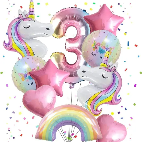 Vista 6 de Globos de Unicornio Decoraciones de Fiesta de Cumpleaños de Unicornio para Niñas Juego de Globos de Papel de Aluminio Macarón y Globos de Arcoíris
