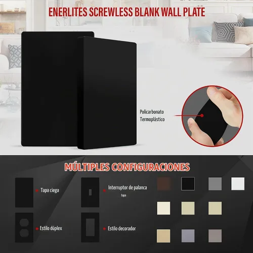 Vista 3 de ENERLITES - Placa de pared sin tornillos, cubierta de tomacorriente para ocultar imperfecciones, tamaño estándar, 1 cuadrilla, 4.68 x 2.93 pulgadas