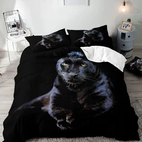 Vista 17 de VIVIHOME - Juego de ropa de cama inspiradora de león de 2 piezas, funda de edredón individual, ropa de cama negra con animales salvajes africanos