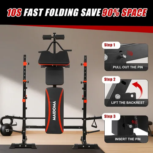 Vista 7 de MAIDOMA Foldable 1500LBS Capacity 8 IN 1 Weight Bench Set with Leg Extension/Squat Rack/Preacher Curl, Adjustable Bench Press for Home Gym Full Body