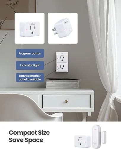 Vista 7 de Zoiinet Kit de enchufe de salida de sensor de puerta, mini sensor inalámbrico de ventana de contacto, dispositivos ilimitados de control de grupo