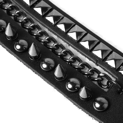 Vista 9 de Eigso Pulseras de cuero punk rock para hombres y mujeres, estilo retro, vintage, cadena de los años 80, para hombre y mujer