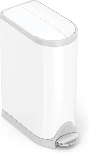 Vista 10 de Simplehuman - Cubo de basura para baño con tapa abatible de 10 litros / 2.6 galones, acero inoxidable cepillado con borde negro