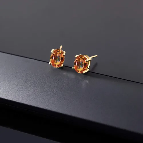 Vista 53 de Gem Stone King Aretes de oro de 14 quilates con piedra natal ovalada de 0.315 x 0.236 in Aretes de oro para mujer