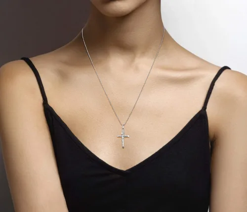 Vista 4 de Miabella Rhodium Plated 925 Sterling Silver Small or Large Crucifix Cross Necklace for Men Women Cross Pendant with Rope Chain Made in Italy