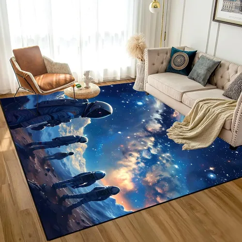 Vista 13 de Alfombra de galaxia de 2 x 3 pies, alfombra espacial para niños y niñas, dormitorio, sala de estar, océano, transbordador, barco, alfombra de noche