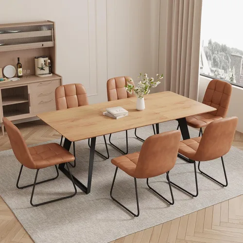 Vista 27 de ZckyCine Mesa de Comedor Moderna de Mediados de Siglo y Sillas para 4 Rectangular de Madera Expandible que Ahorra Espacio Multifuncional Marrón