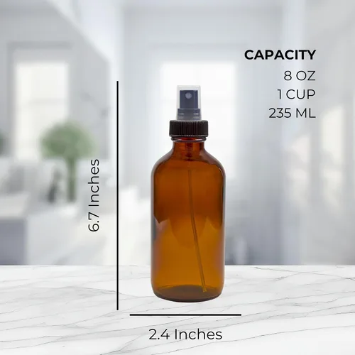 Vista 6 de Cornucopia Brands Botellas de spray de vidrio ámbar de 8 onzas (paquete de 4) Boston Round con atomizador Spritzers para aromaterapia perfume
