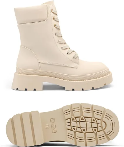 Vista 4 de DREAM PAIRS Botas Chelsea de combate con plataforma para mujer con suela de lengüeta botines