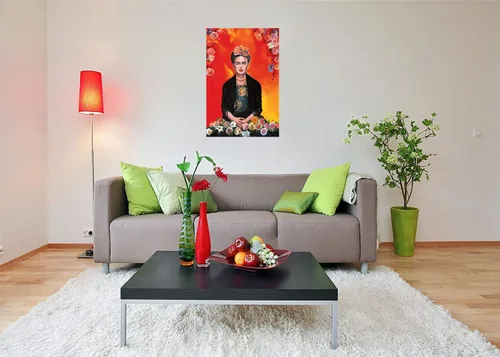 Vista 2 de New York Art Publishing Frida Kahlo Póster (pintura) impreso en papel, 24x36 pulgadas, meditación con flores, envío desde los Estados Unidos