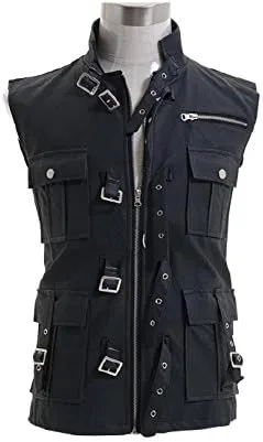 Vista 3 de Chaqueta marrón para hombre, chaleco de cuero, disfraz de cosplay de Halloween