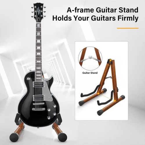 Vista 7 de LEKATO Soporte de madera para guitarra, soporte plegable de espuma acolchada para acústico, eléctrico, bajo, banjo, mandolina Mahogany Wood