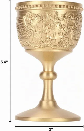 Vista 10 de Honio Copa de oro, diseño en relieve retro elegante copa de vino de latón para banquete