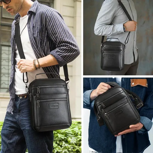 Vista 2 de Polare - Bolso de mensajero de cuero italiano de grano completo, estilo vintage, bolso cruzado al hombro, estilo casual, bolso de negocios