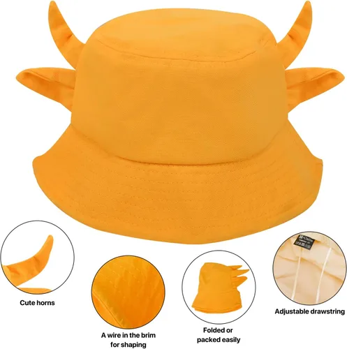 Vista 11 de Sombrero de pescador con estampado de vaca con orejas de cuerno lindas con estampado de vaca, sombrero de sol de playa de verano, sombrero