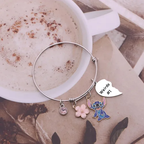 Vista 4 de KTENME Regalo de Stitch para mujeres y niñas, 2 pulseras con dijes Weirdo1 Weirdo2, joyería para amigos, mejores hermanas, colegas, amantes
