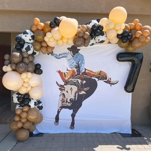 Vista 6 de Kit de arco de globos de vaquero – 150 piezas de cacao de albaricoque marrón desnudo con globos de impresión de vaca para decoración de fiesta