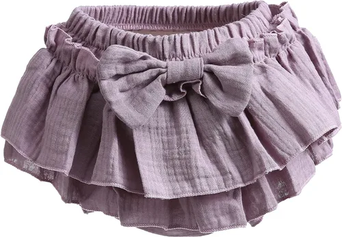 Vista 2 de Newborn Baby Girl Cotton Skirts with Built-in Shorts Toddlers Ruffle Diaper Covers Infant Skorts with Bows Headband