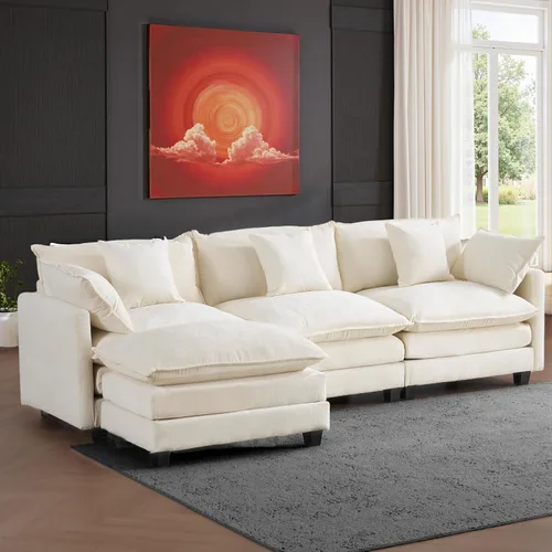 Vista 11 de Juego de sofá de 77" de chenilla en forma de nube con cojines, sofá cama de asiento profundo para apartamentos, 2 plazas que ahorra espacio