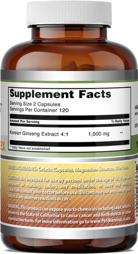 Vista 5 de Amazing Formulas Complejo de ginseng de 1000 mg de extracto de ginseng coreano 4:1, suplemento de cápsulas Sin OMG Sin gluten Fabricado