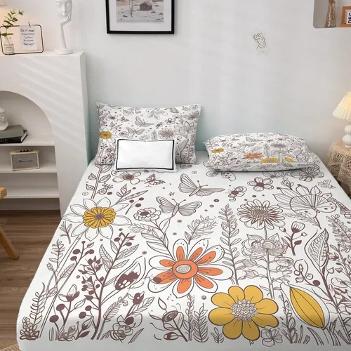 Vista 3 de Juego de sábanas tamaño individual: sábanas botánicas, sábanas y fundas de almohada con diseño floral de mariposa, microfibra suave, bolsillo