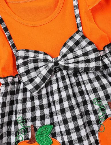 Vista 4 de Traje de Halloween para niña pequeña, camisa con volantes, vestido de calabaza, Halloween, ropa para niñas de 12 meses a 5 años