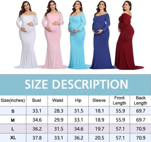 Vista 5 de YnimioAOX Vestido de sesión de fotos de maternidad de manga larga elegante maxi vestido de fotografía delgado vestidos elásticos