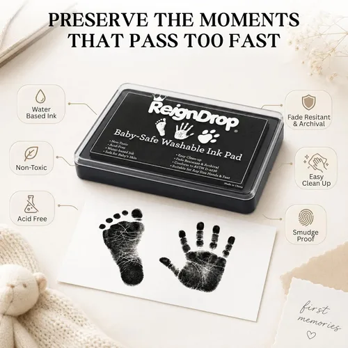 Vista 5 de Almohadilla de tinta ReignDrop para huella de bebé y huella de mano - Crea sellos de recuerdo impresionantes y duraderos para bebés y niños. A