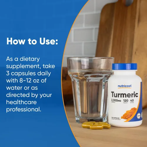 Vista 7 de Nutricost Turmeric (95% curcumioides) 0.017 onzas, 120 cápsulas con Bioperina, 1 botella, 1