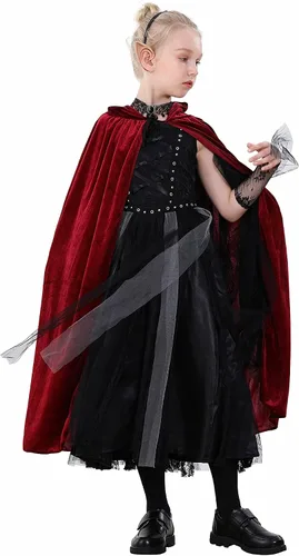 Vista 4 de CHOIEO Capa de terciopelo con capucha para Halloween, Navidad, para mago de bruja diablo, disfraz unisex para cosplay