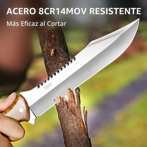 Vista 2 de NedFoss Cuchillo Machete de 13.5" con Funda de Cuero, Hoja de Acero 8Cr14Mov Resistente de 0.22" de Grosor con Espiga Completa, Machete Kukri
