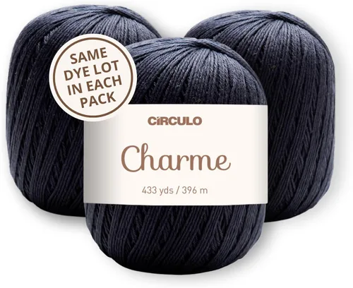 Vista 45 de CIRCULO Charme - Paquete de hilo para tejer y ganchillo, 3 bolas de 100% algodón virgen brasileño mercerizado, peso deportivo suave, color 2012