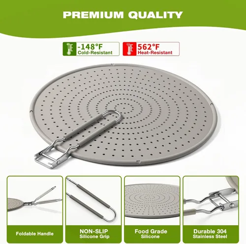 Vista 3 de Pantalla de silicona contra salpicaduras para sartén de 13 pulgadas, protector de salpicaduras de grasa con mango plegable, apto para lavavajillas
