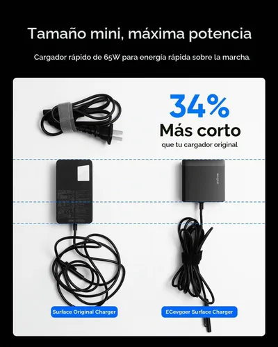 Vista 5 de Microsoft Surface - Cargador Surface Pro de 65 W para Surface Pro 3/4/5/6/7/8/9/10/X/11, compatible con Surface Book/portátil/tablet, compatible
